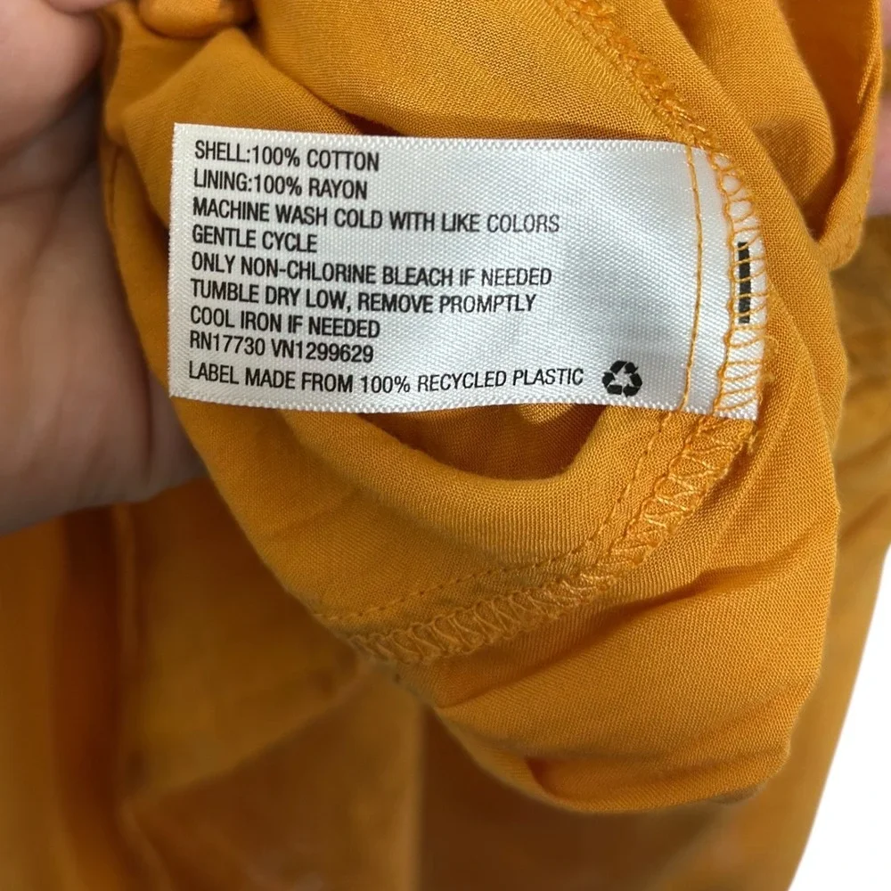 Knox Rose Mustard Yellow Tiered Babydoll Dress Cotton Gauze V-Neck Women's M - Picture 6 of 7